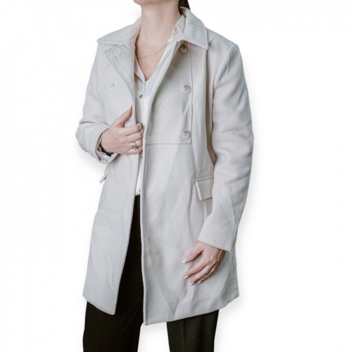 Γυναικείο Λευκό Μάλλινο Παλτό Με Διπλή Πατιλέτα