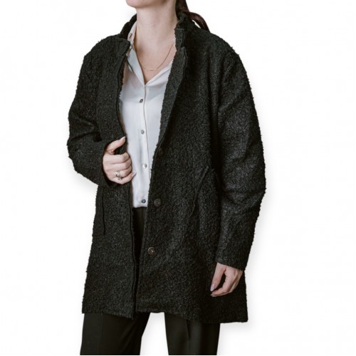Γυναικείο Μαύρο Μπουκλέ Παλτό Με Κουμπιά