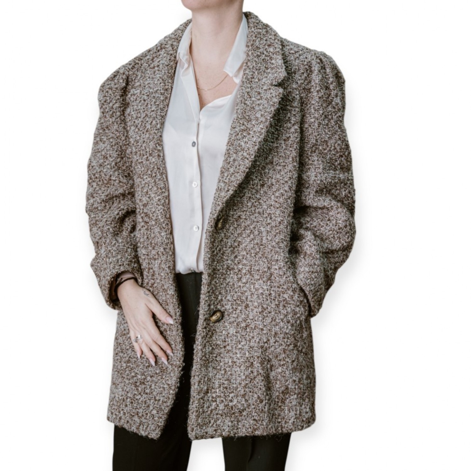 Γυναικείο Oversized Παλτό Σε Ψαροκόκκαλο Με Κουμπιά