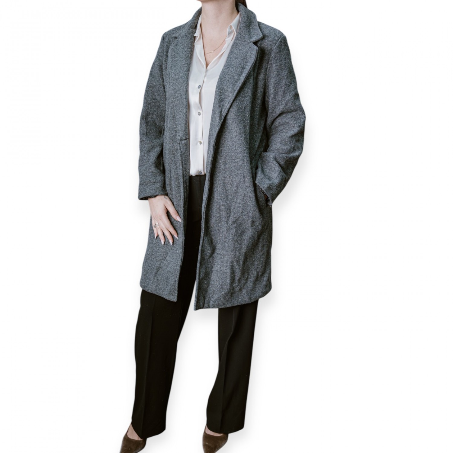 Γυναικείο Μάλλινο Παλτό Σε Ίσια Γραμμή – Γκρι 