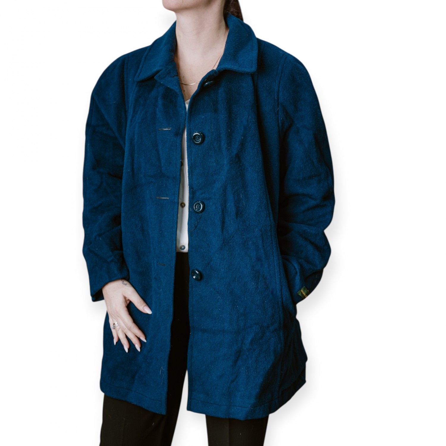 Γυναικείο Μάλλινο Παλτό Σε Ίσια Γραμμή – Μπλε Σκούρο