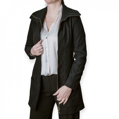 Γυναικείο Μακρύ Παλτό Με Φερμουάρ & Ψηλό Γιακά – Μαύρο