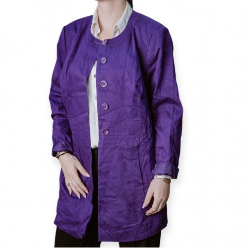 Γυναικείο Μωβ Παλτό Mε Στρογγυλή Λαιμόκοψη Kαι Κουμπιά