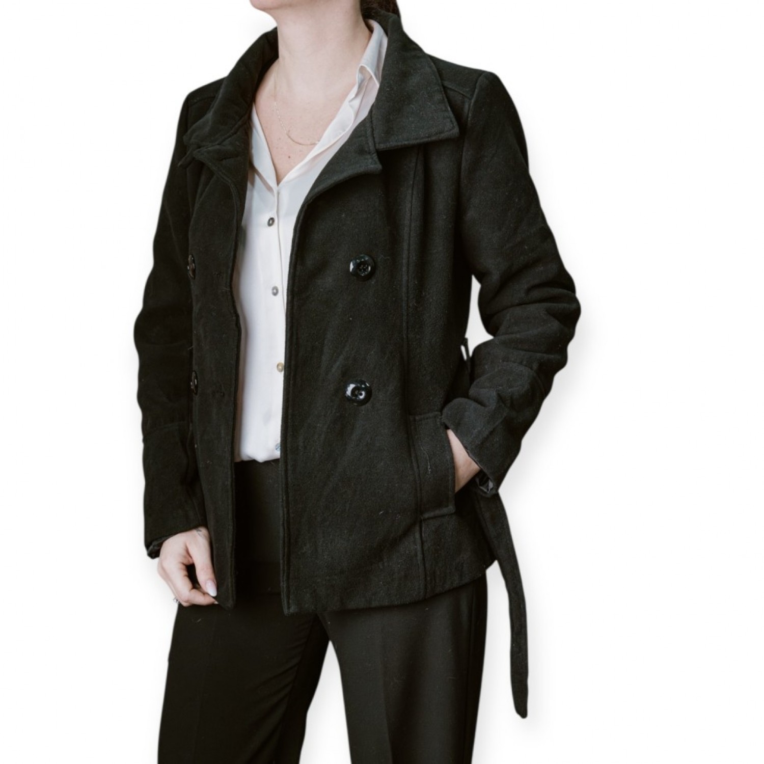 Γυναικείο Μαύρο Κοντό Παλτό Με Ζώνη