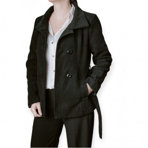 Γυναικείο Μαύρο Κοντό Παλτό Με Ζώνη