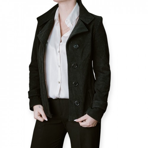 Γυναικείο Μαύρο Κοντό Παλτό Με Τετράκουμπο Κλείσιμο