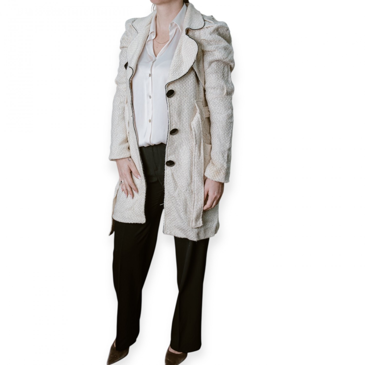 Γυναικείο Παλτό Σε Εκρού Απόχρωση Με Ανάγλυφη Υφή Και Κουκούλα