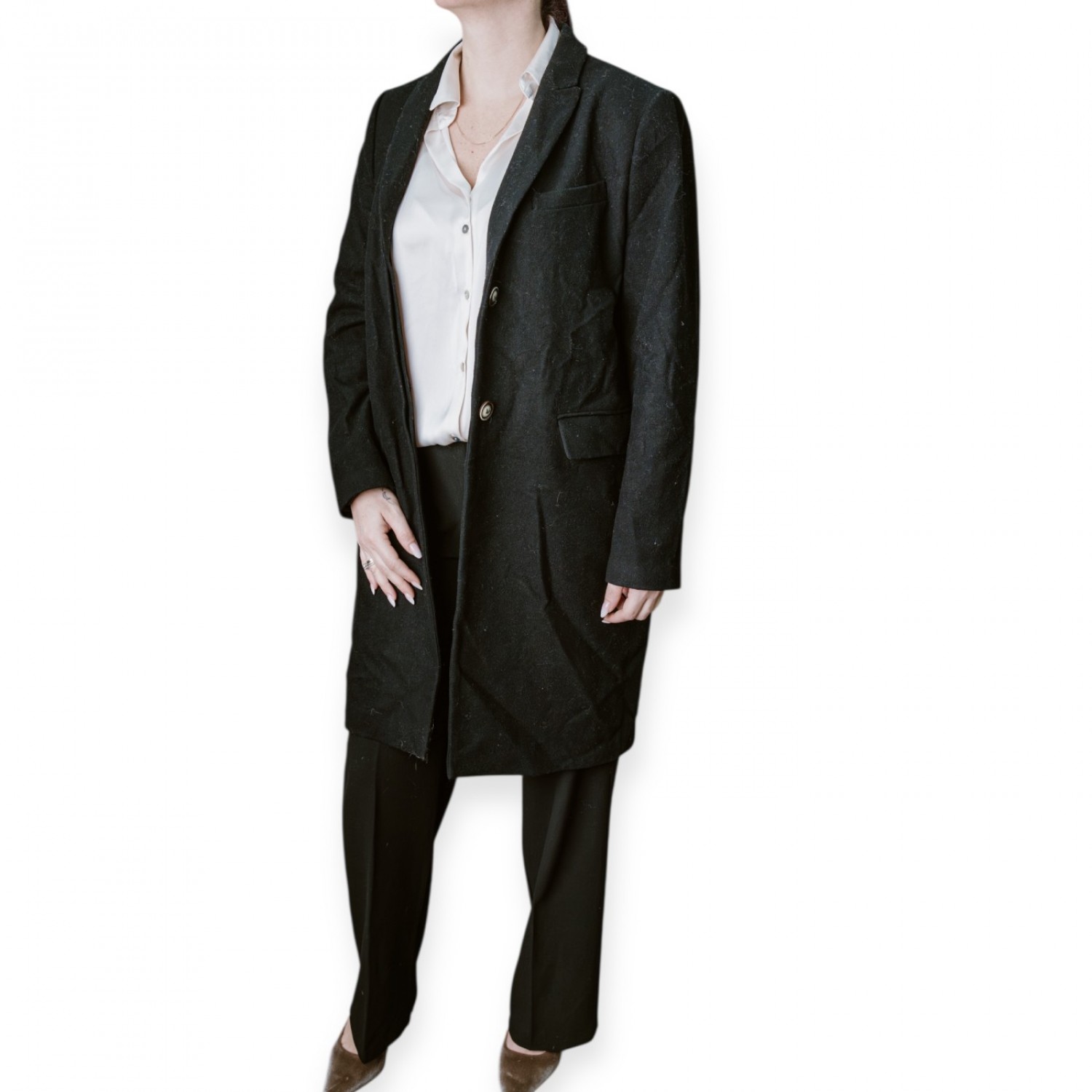 Γυναικείο Μακρύ Μαύρο Κλασικό Παλτό Με Κουμπιά