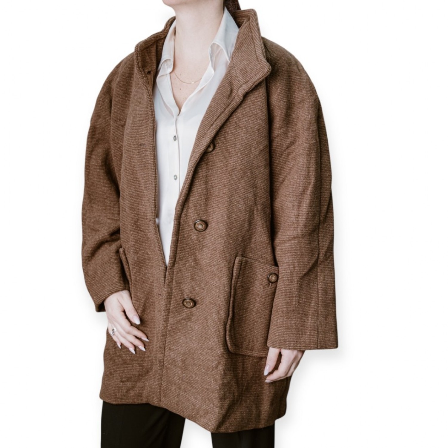 Γυναικείο Oversized Καφέ Παλτό Με Μεγάλη Τσέπη Και Κουμπιά