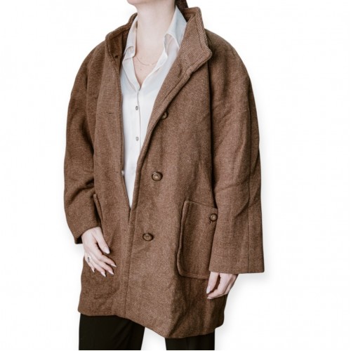 Γυναικείο Oversized Καφέ Παλτό Με Μεγάλη Τσέπη Και Κουμπιά