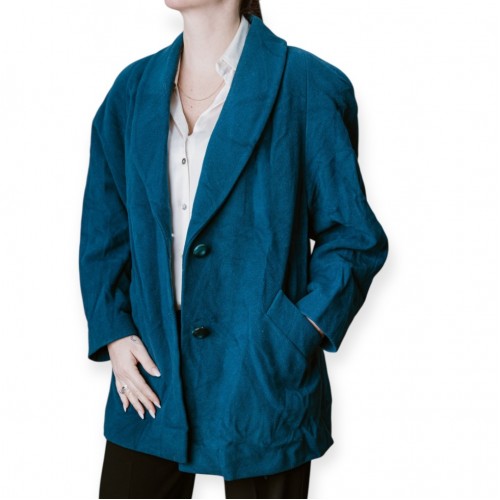 Γυναικείο Oversized Μπλε Παλτό Με Κλασικό Γιακά Και Πλαϊνές Τσέπες