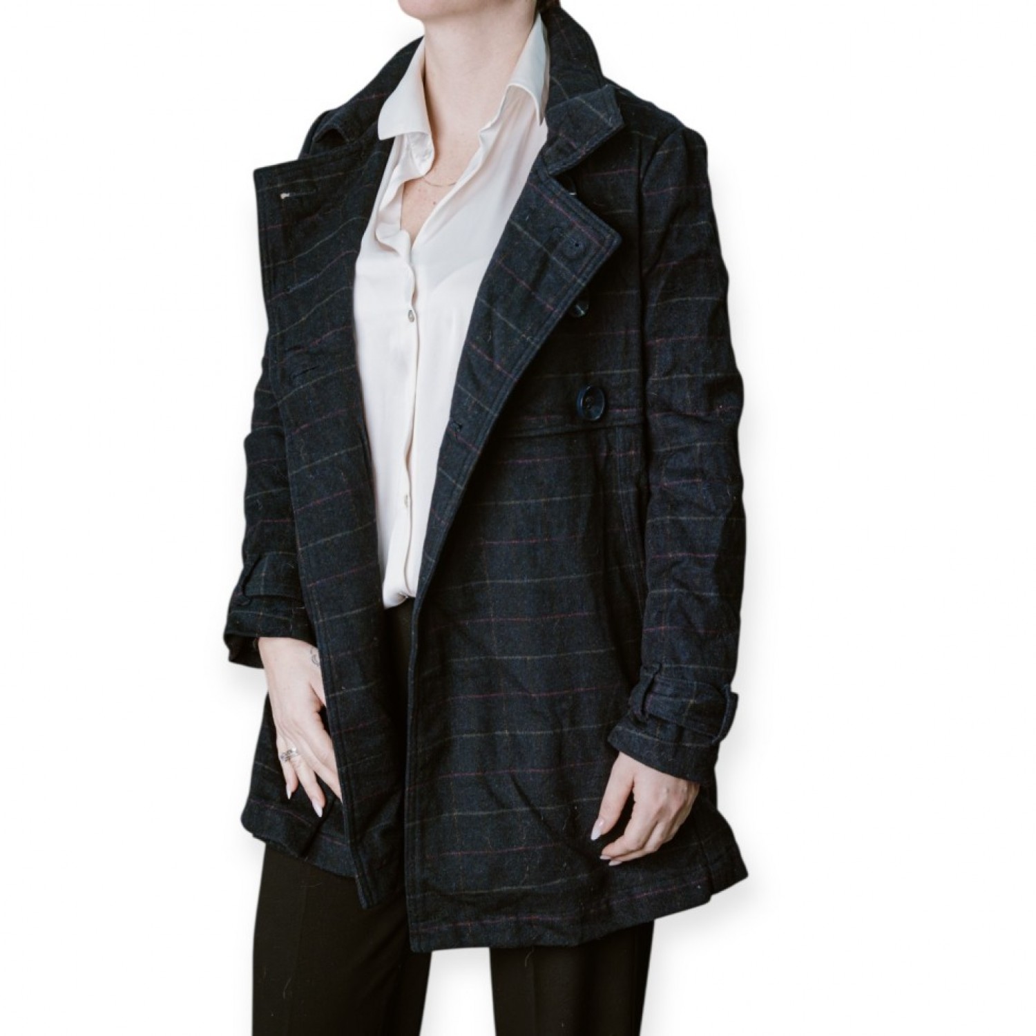 Γυναικείο Καρό Παλτό Σε Σκούρο Μπλε