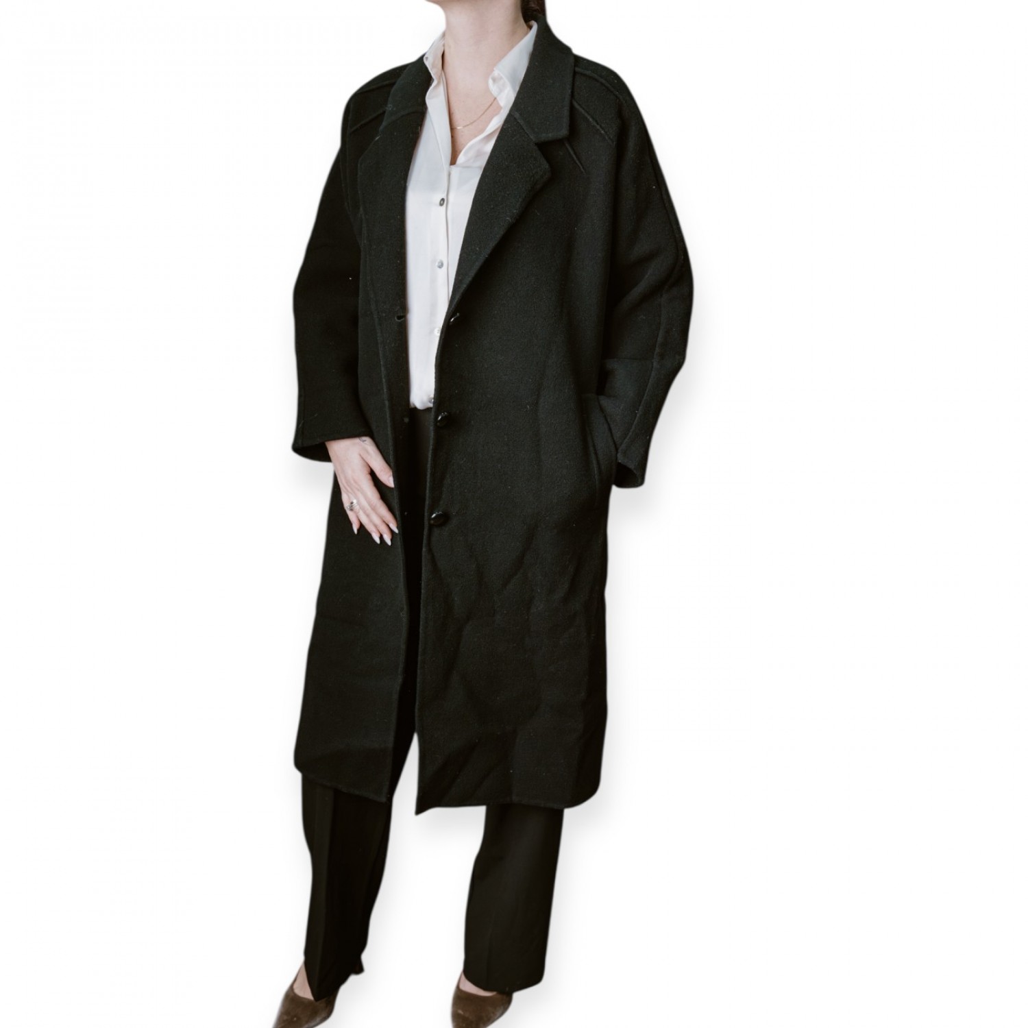 Μακρύ Γυναικείο Μάλλινο Παλτό Σε Μαύρο Χρώμα