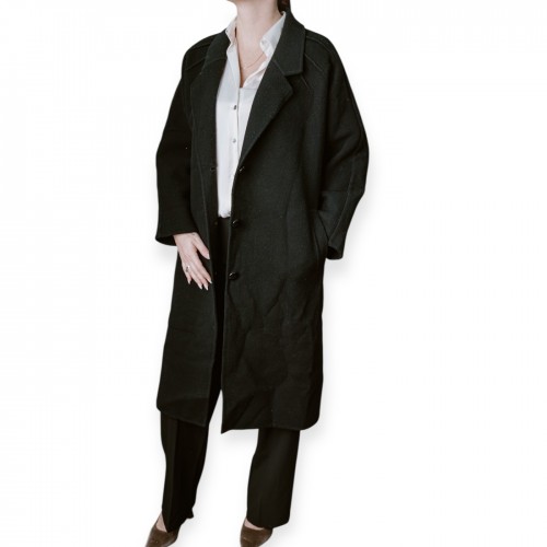 Μακρύ Γυναικείο Μάλλινο Παλτό Σε Μαύρο Χρώμα