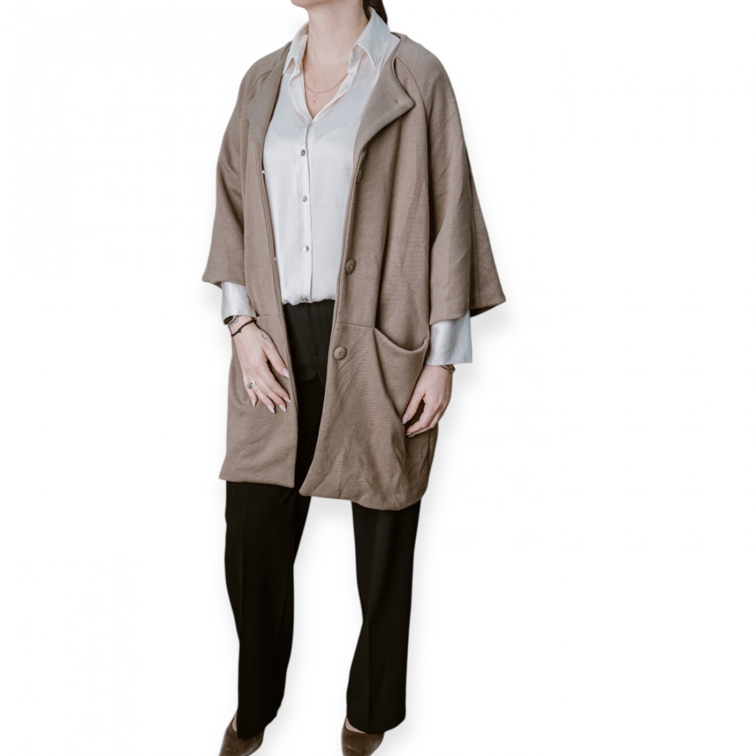 Γυναικείο Oversized Παλτό–Ζακέτα Σε Μπεζ Απόχρωση