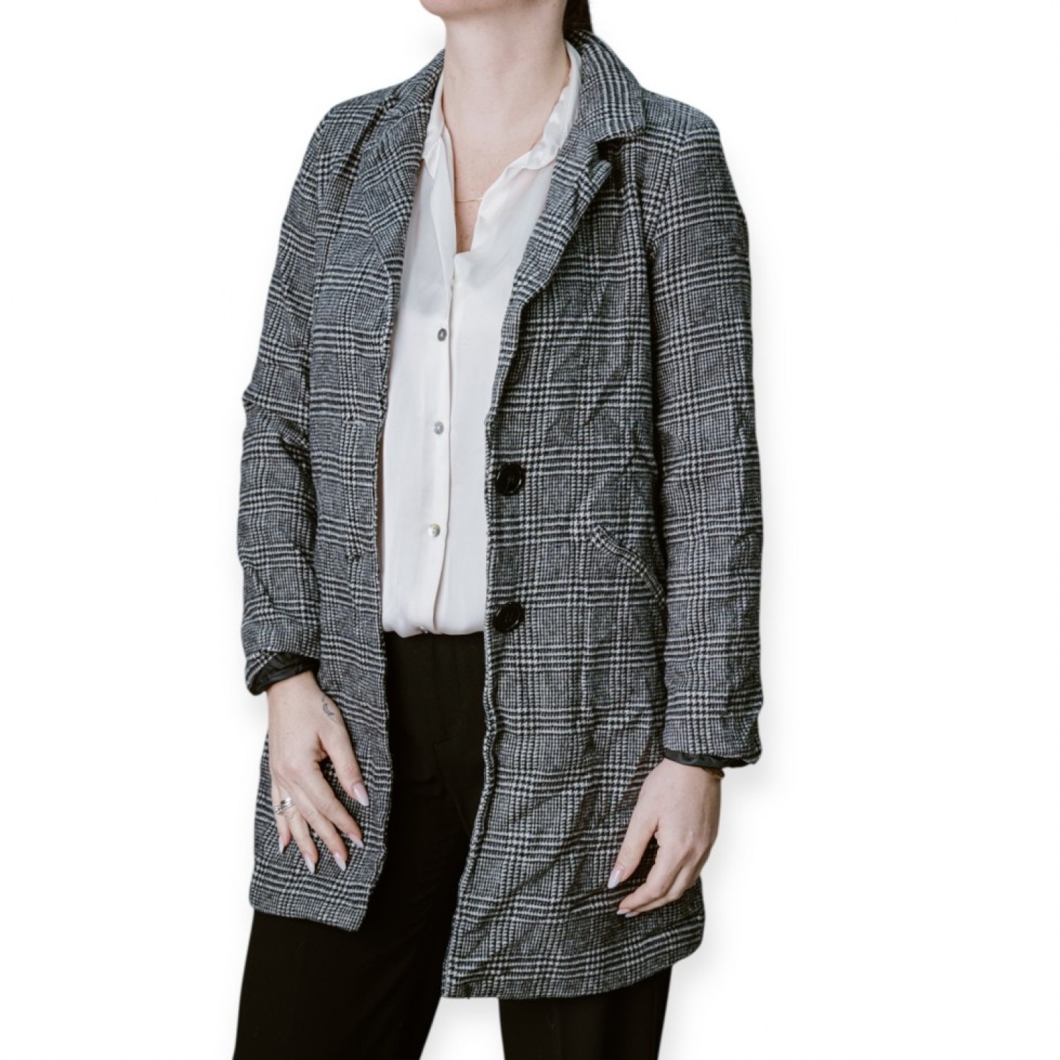 Γυναικείο Παλτό Καρό Σε Γκρι Απόχρωση