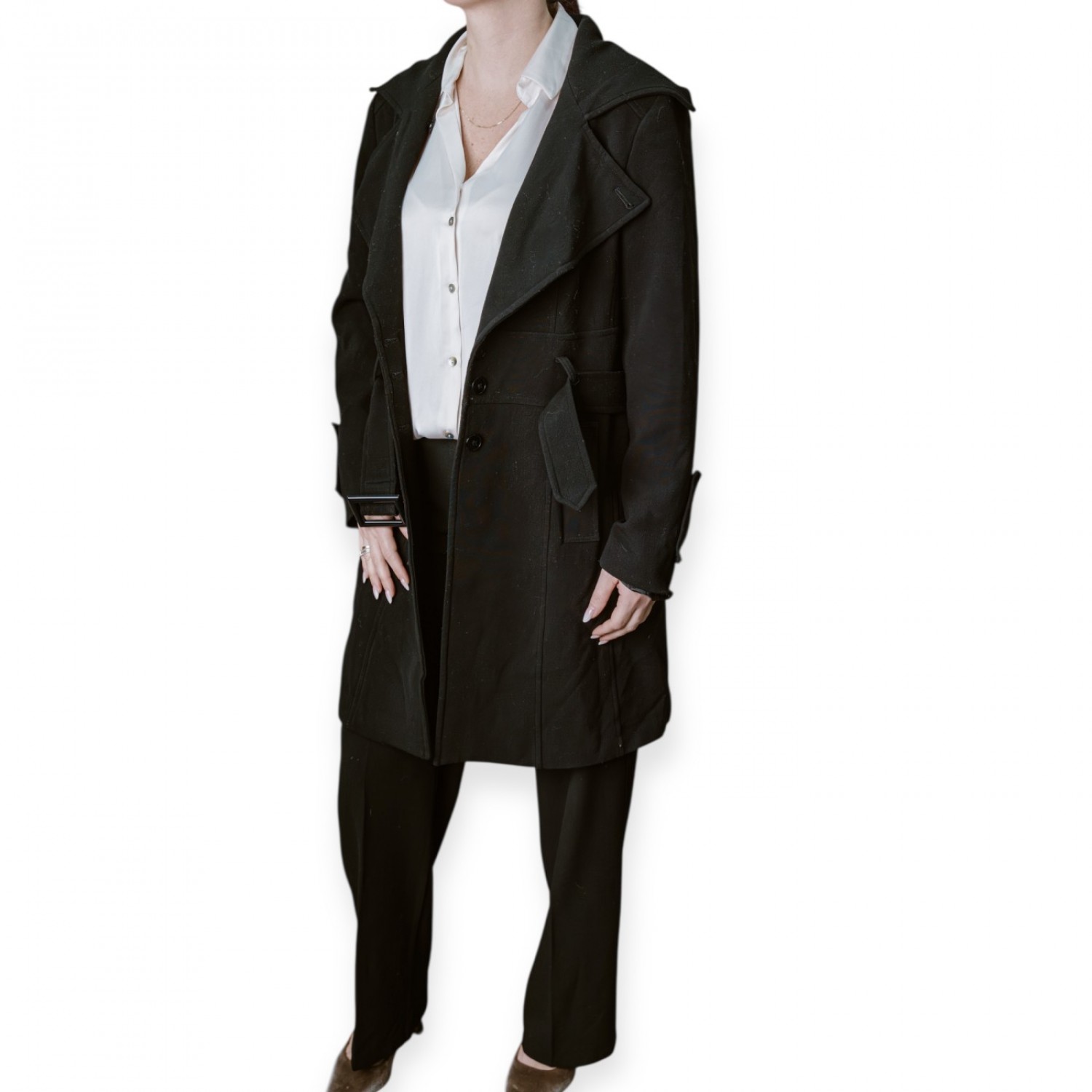 Γυναικείο Μαύρο Παλτό Με Ζώνη