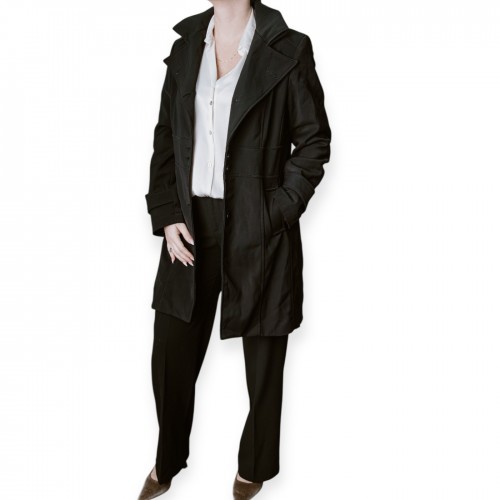 Γυναικείο Μαύρο Παλτό Με Φαρδύ Γιακά & Πλαϊνές Τσέπες