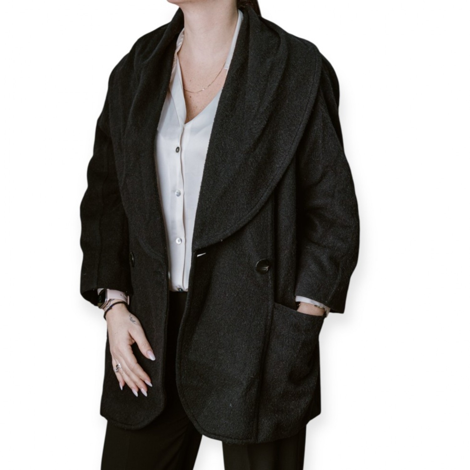 Γυναικείο Μαύρο Παλτό Με Φαρδύ Γιακά