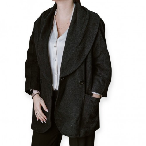 Γυναικείο Μαύρο Παλτό Με Φαρδύ Γιακά