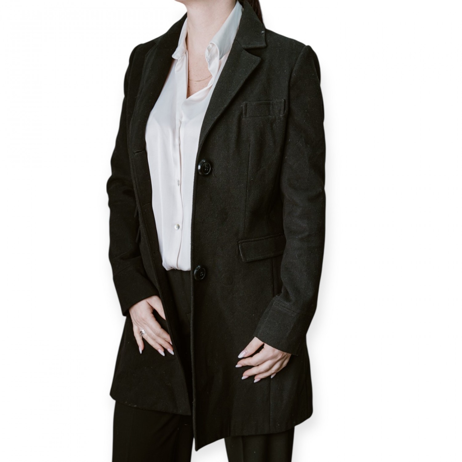 Γυναικείο Μαύρο Μάλλινο Παλτό με Κλασικό Γιακά