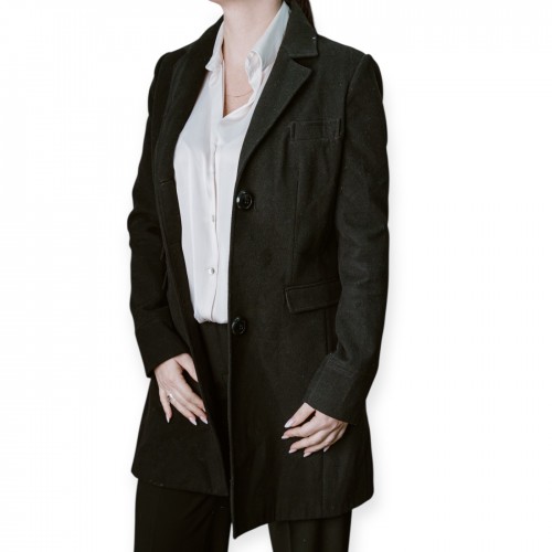 Γυναικείο Μαύρο Μάλλινο Παλτό με Κλασικό Γιακά