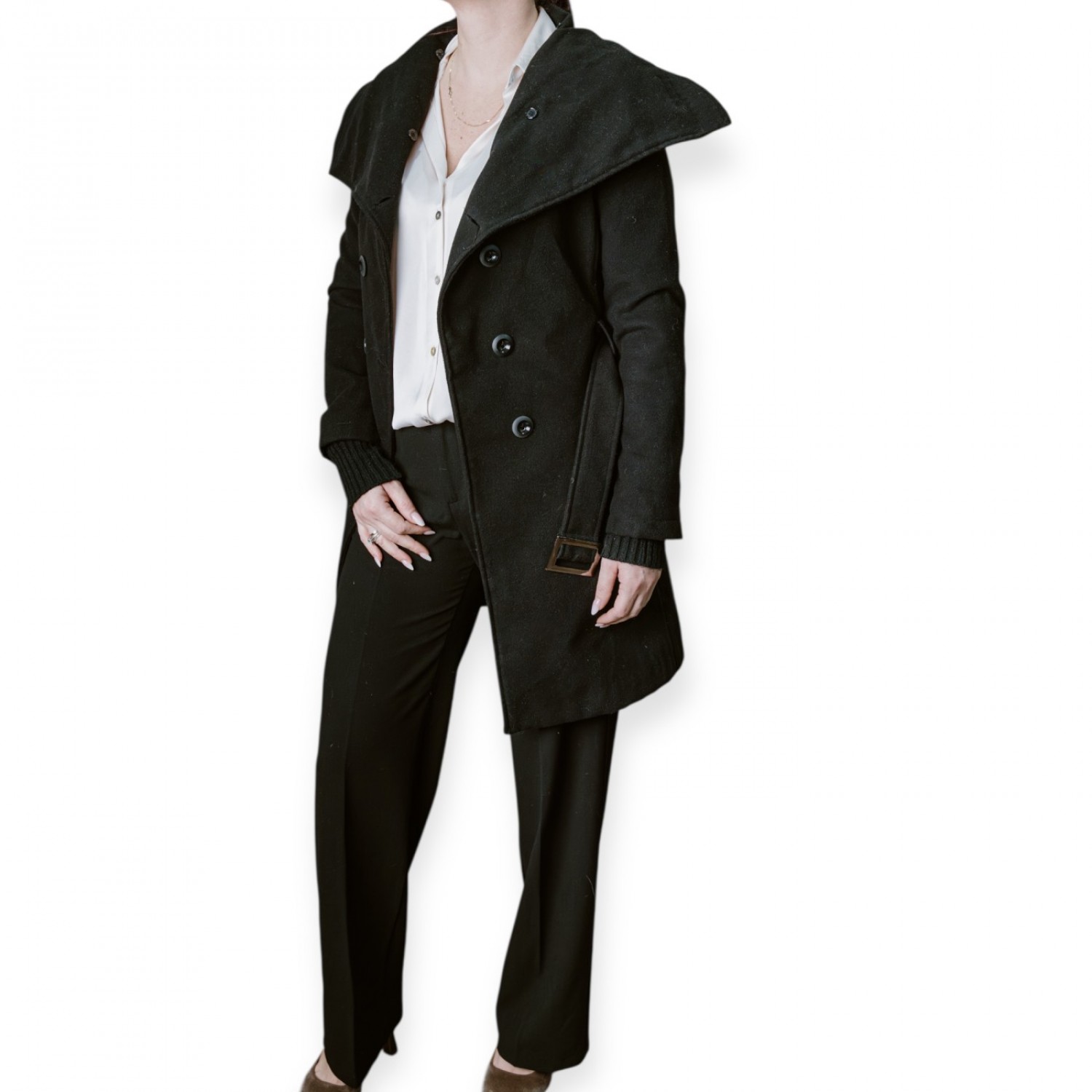 Γυναικείο Μαύρο Παλτό Με Ζώνη