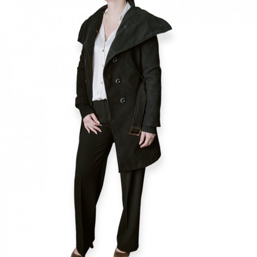 Γυναικείο Μαύρο Παλτό Με Ζώνη