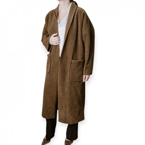 Γυναικείο Μάξι Παλτό Teddy Σε Καφέ Απόχρωση