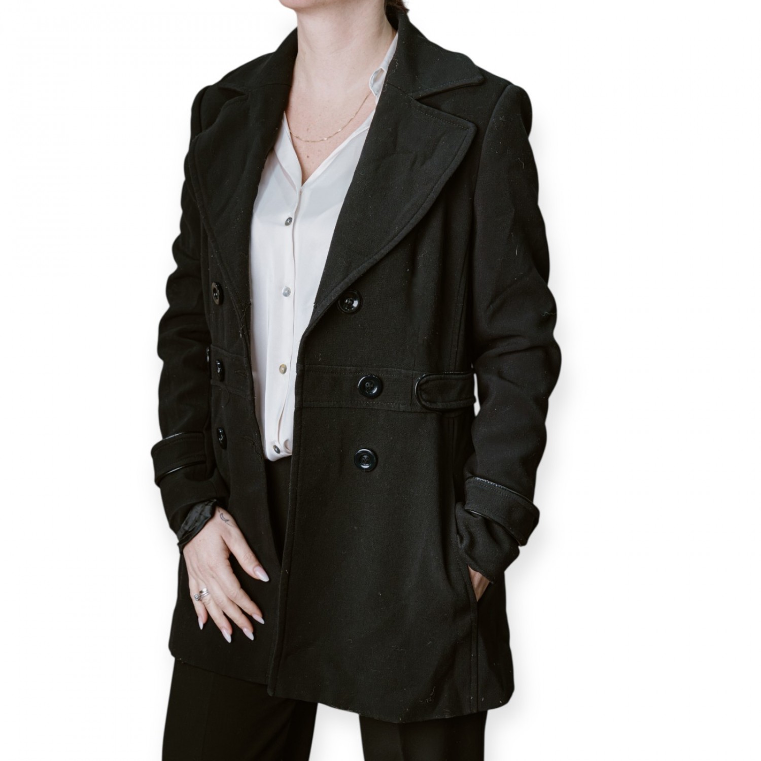 Γυναικείο Μαύρο Καμπαρντινέ Παλτό Με Ζώνη