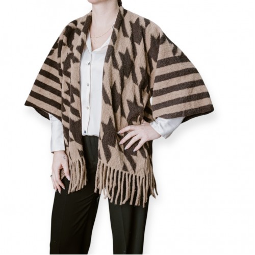 Ζακέτα Παλτό Με Γεωμετρικό Σχέδιο Και Φούντες