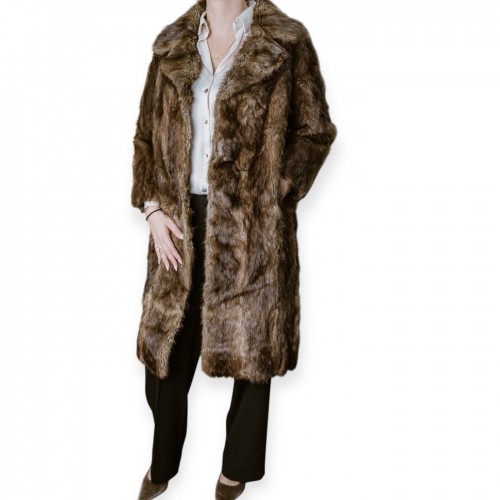 Γυναικείο Μακρύ Παλτό Γούνας Σε Σκούρο Καφέ