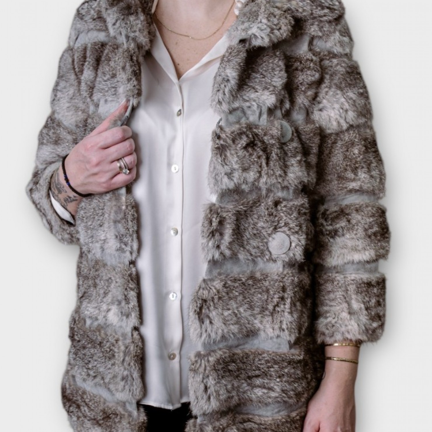 Γούνα Μπεζ-Γκρι Μεσαίου Μήκους