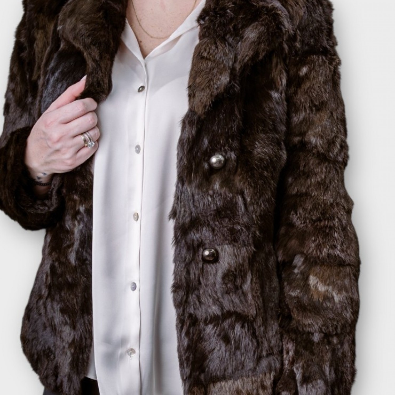 Γυναικεία Κοντή Γούνα Shaggy Σκούρο Καφέ-Μαύρο