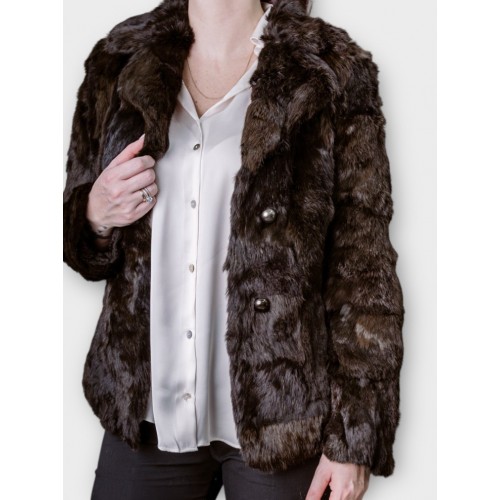 Γυναικεία Κοντή Γούνα Shaggy Σκούρο Καφέ-Μαύρο