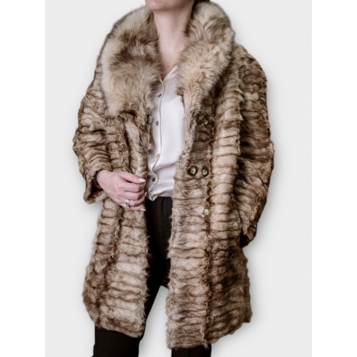Γυναικείο Μακρύ Παλτό Γούνα Faux Fur Με Φαρδύ Γιακά – Καφέ
