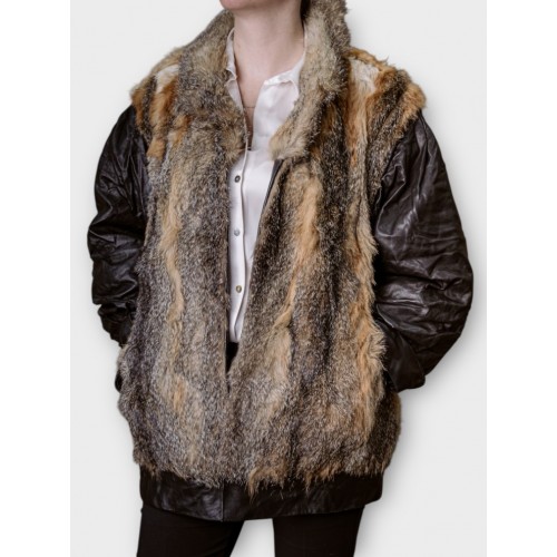 Γυναικείο Μπουφάν Δερματίνης Με Γούνα 