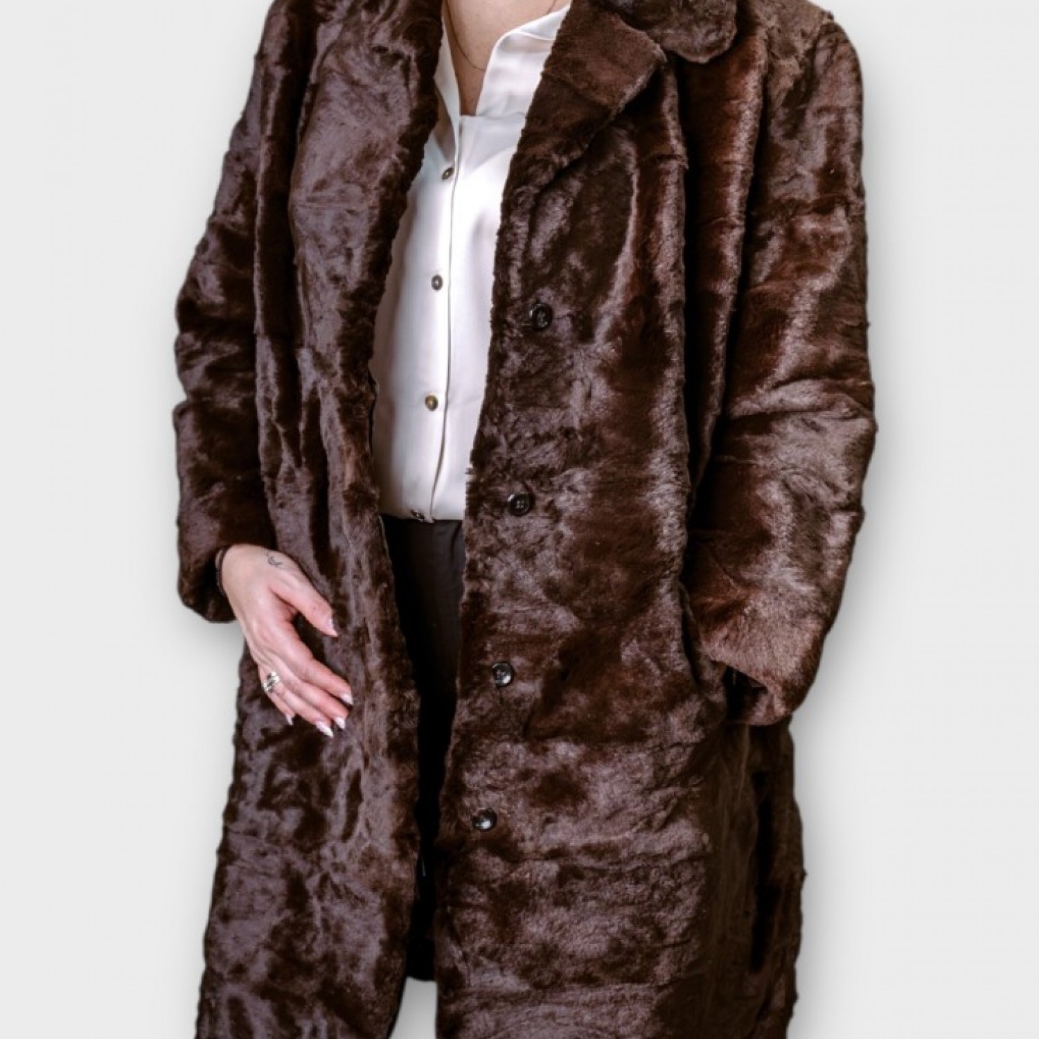 Γυναικείο Παλτό Γούνα Σε Σκούρο Καφέ