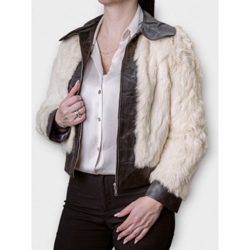 Δερμάτινο Jacket Με Γούνα Σε Εκρού