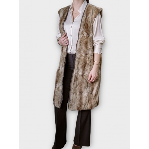 Μακρύ Γιλέκο-Γούνα Σε Μπεζ-Καφέ Απόχρωση