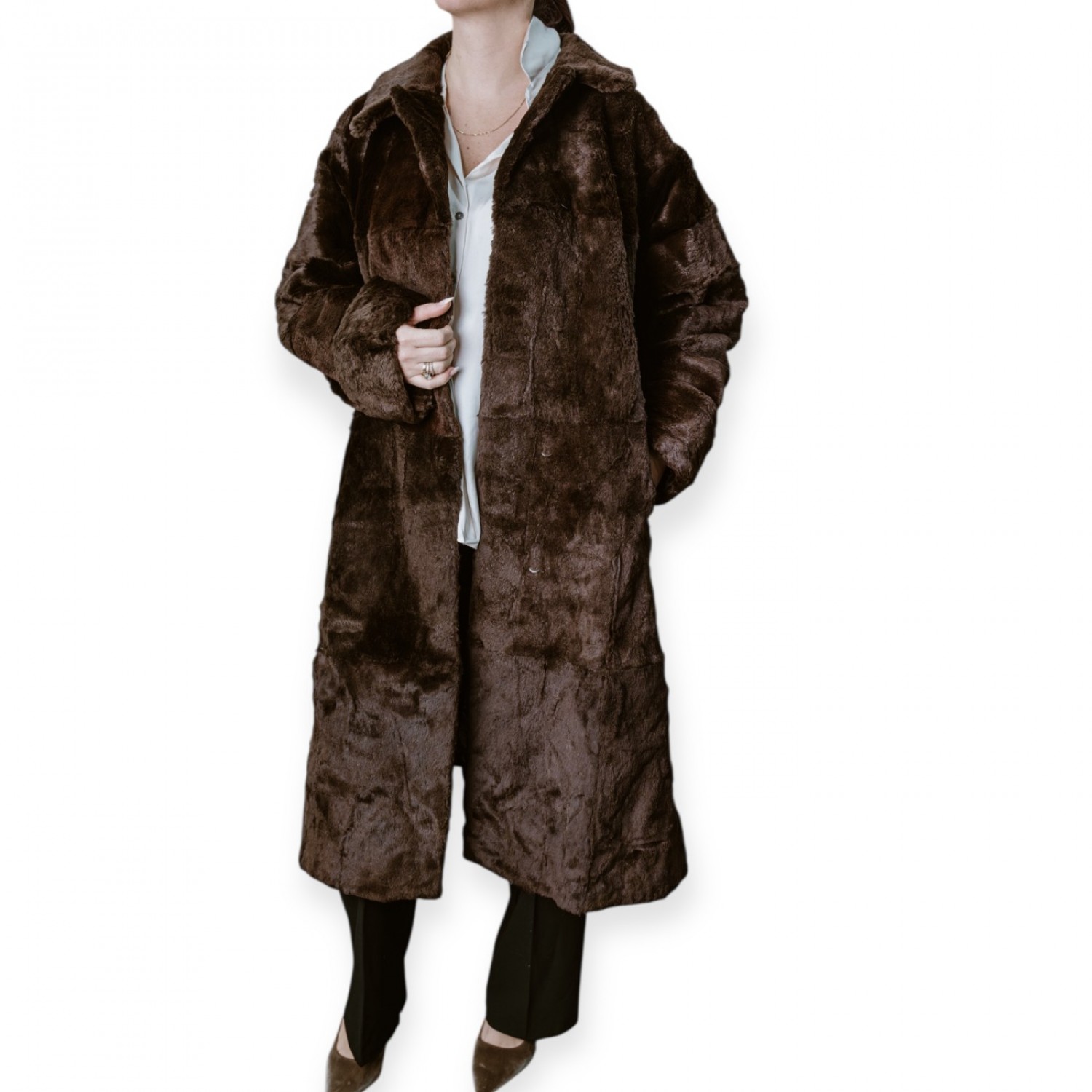 Μακρύ Καφέ Παλτό Γούνας