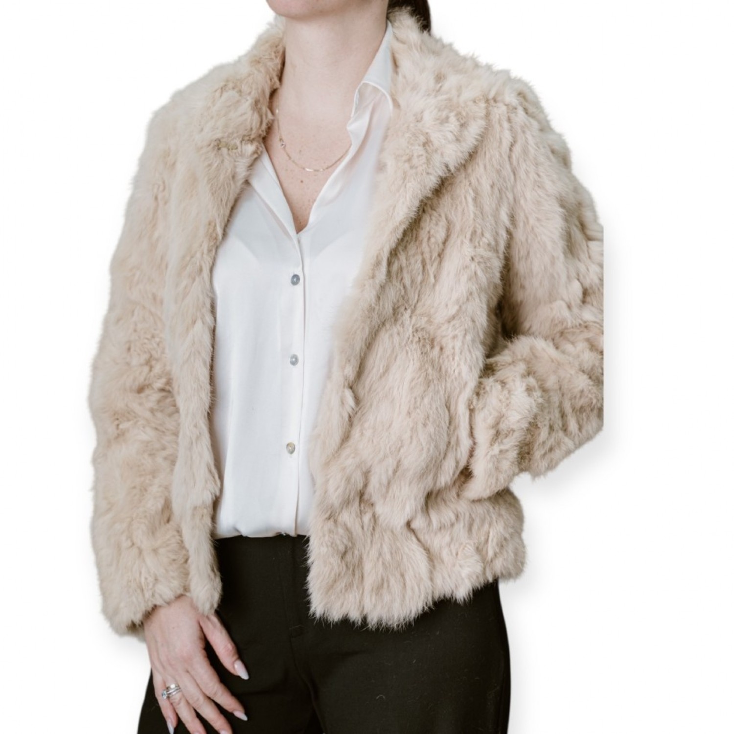 Γυναικεία Μπεζ Κοντή Γούνα