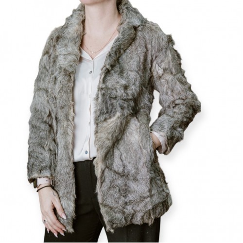 Γυναικείο Γκρι Παλτό Γούνας Με Ανάγλυφη Υφή