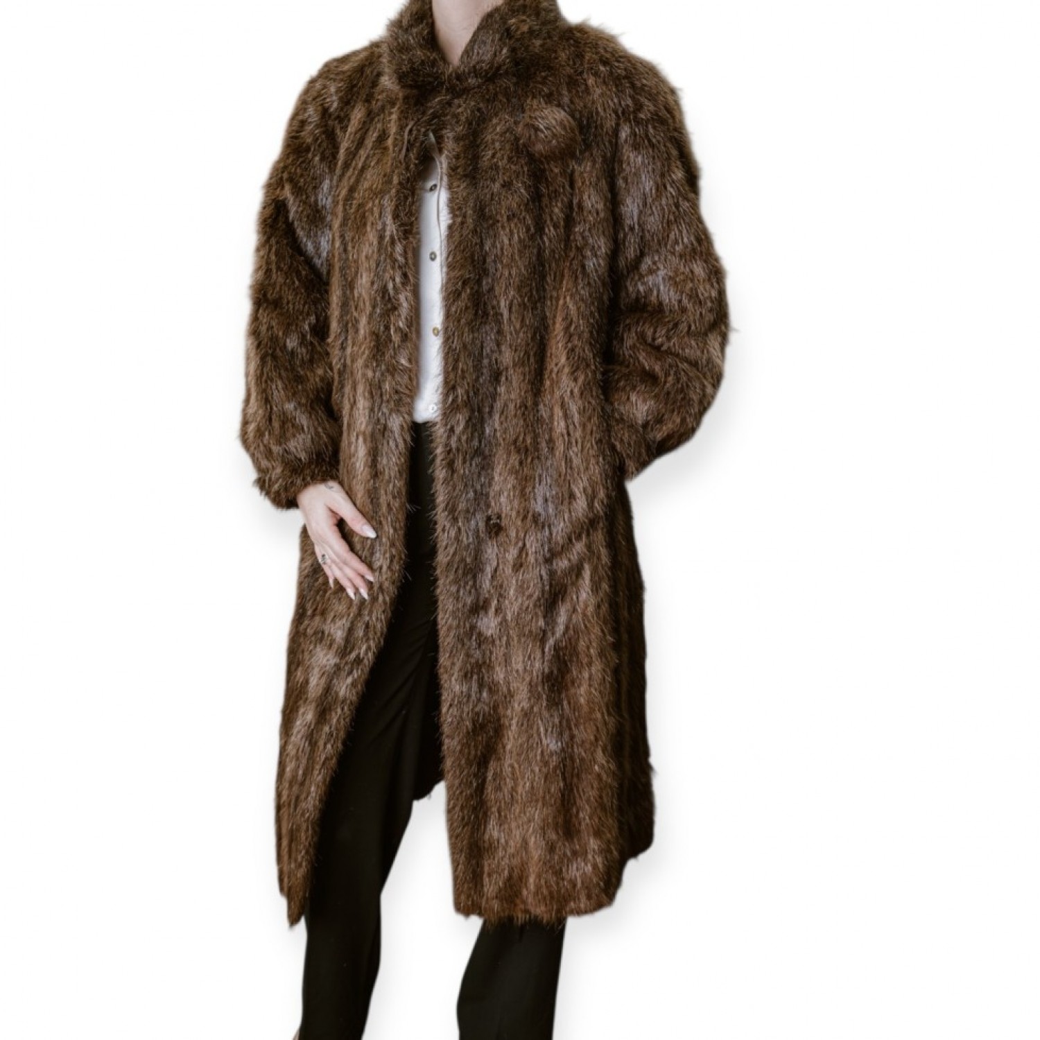 Μακρύ Γυναικείο Παλτό Γούνας Σε Σκούρο Καφέ
