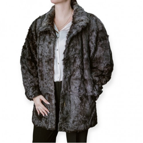 Κοντό Γυναικείο Παλτό Γούνας Σε Σκούρο Γκρι