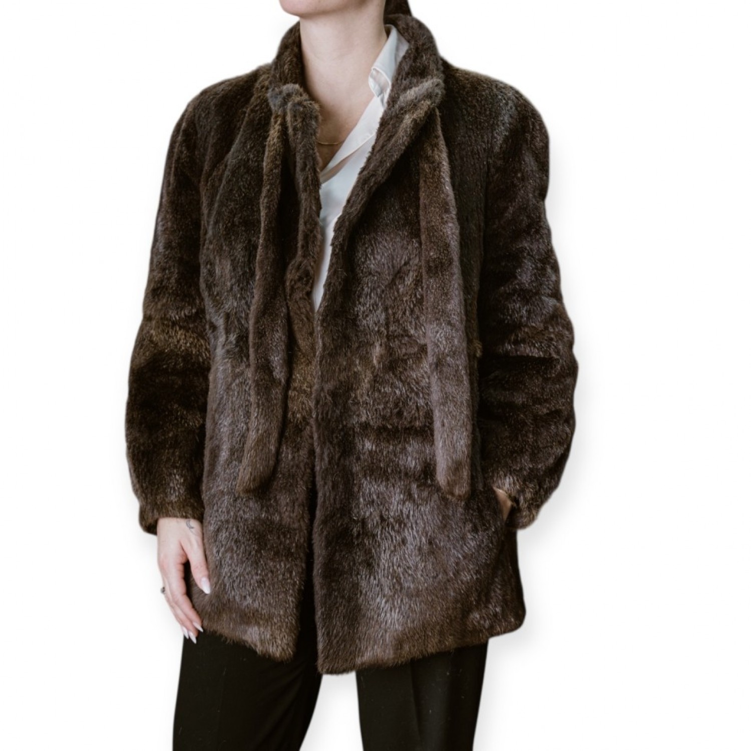 Γυναικεία Γούνα Με Κομψή Ζώνη-Δέσιμο – Σκούρο Καφέ