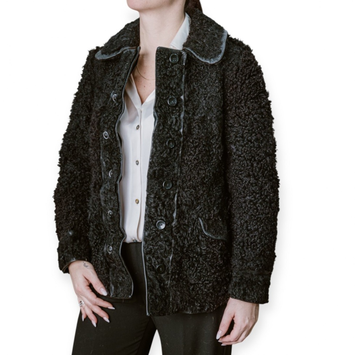 Γυναικεία Γούνα Μουτόν Με Κουμπιά & Κλασικό Γιακά